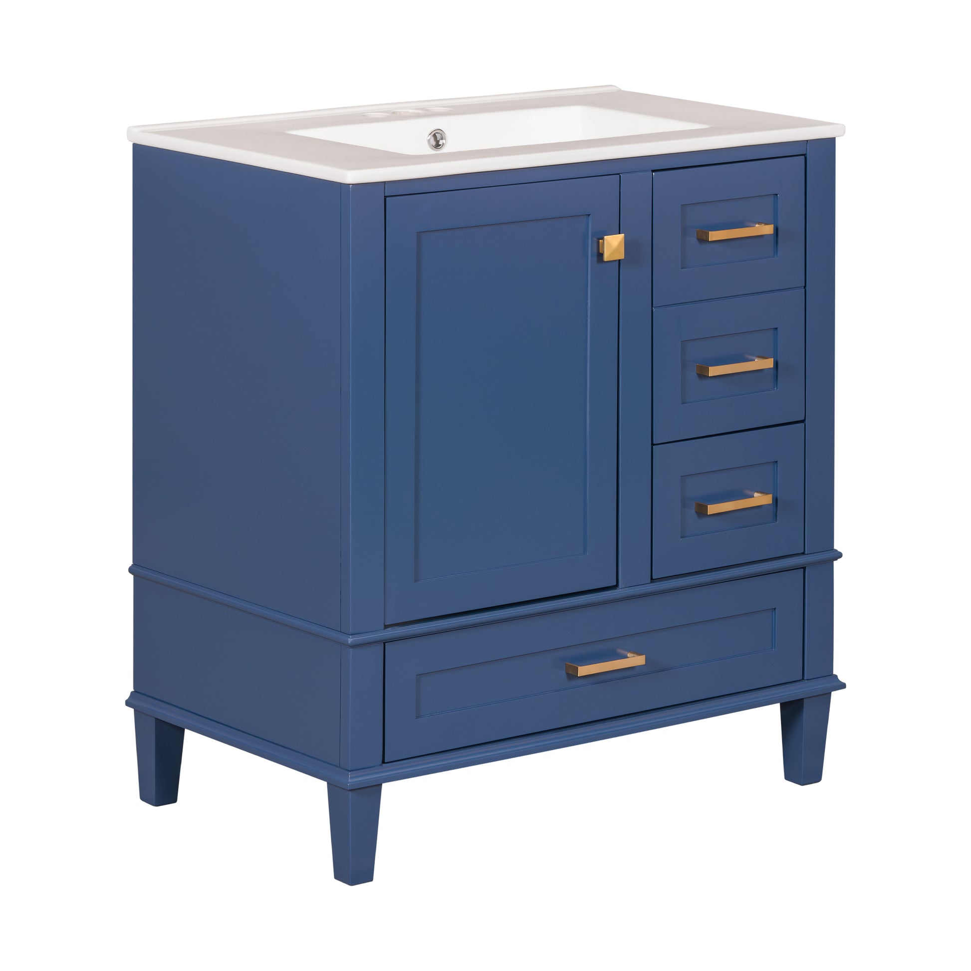 30" Bathroom Vanitymodern Bathroom Cabinet With Sink Combo Set, Bathroom Storage Cabinet With A Soft Closing Door And 3 Drawers, Solid Wood Frame Blue Blue Bathroom Solid Wood Mdf