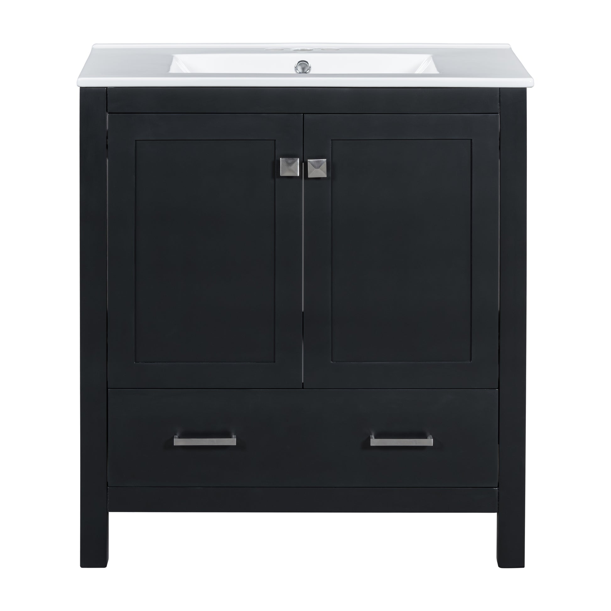 30" Black Bathroom Vanity With Single Sink, Combo Cabinet Undermount Sink, Bathroom Storage Cabinet With 2 Doors And A Drawer, Soft Closing, Multifunctional Storage, Solid Wood Frame Black Bathroom Solid Wood Mdf