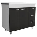 Ferretti Base Cabinetthree Drawers, Double Door, Four Legs White Black Multicolor Kitchen Shelves Included Modern Particle Board Particle Board