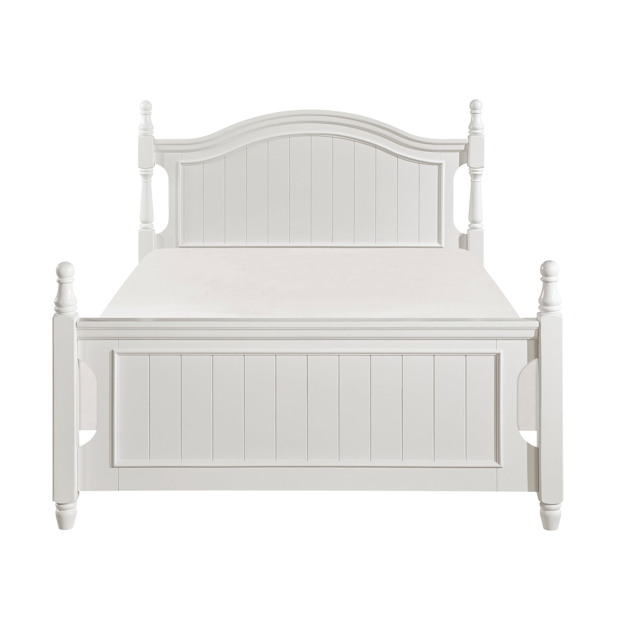 Classic White Finish 1Pc Full Size Poster Bed Wooden Traditional Bedroom Furniture Unique Style Headboard Footboard Box Spring Not Required Full White Wood Bedroom Classic,Traditional Four Poster Wood