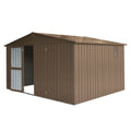 Backyard Storage Shed 11'X 9' With Galvanized Steel Frame & Windows, Outdoor Garden Shed Metal Utility Tool Storage Room With Lockable Door For Patio Brown Brown Metal