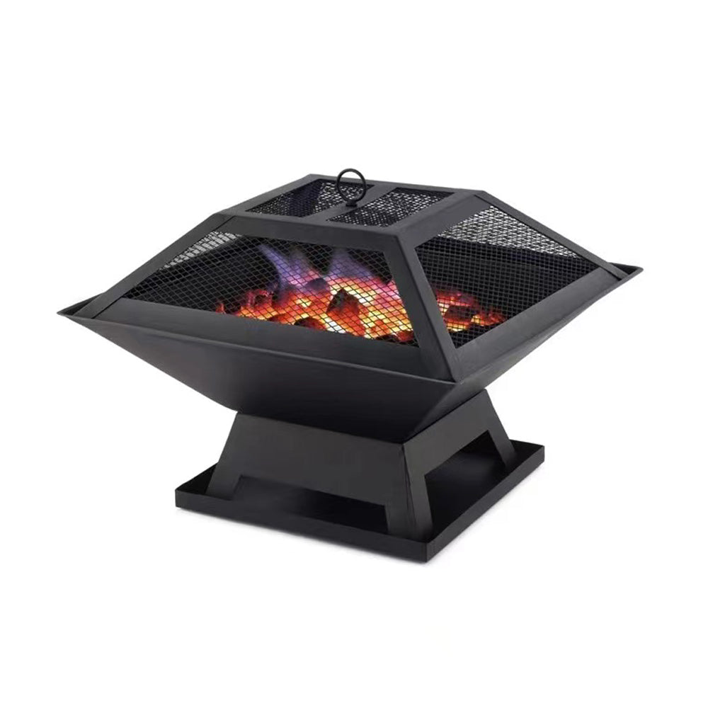 Square Small Fire Pit Bbq Party Portable Fire Pit Black Iron