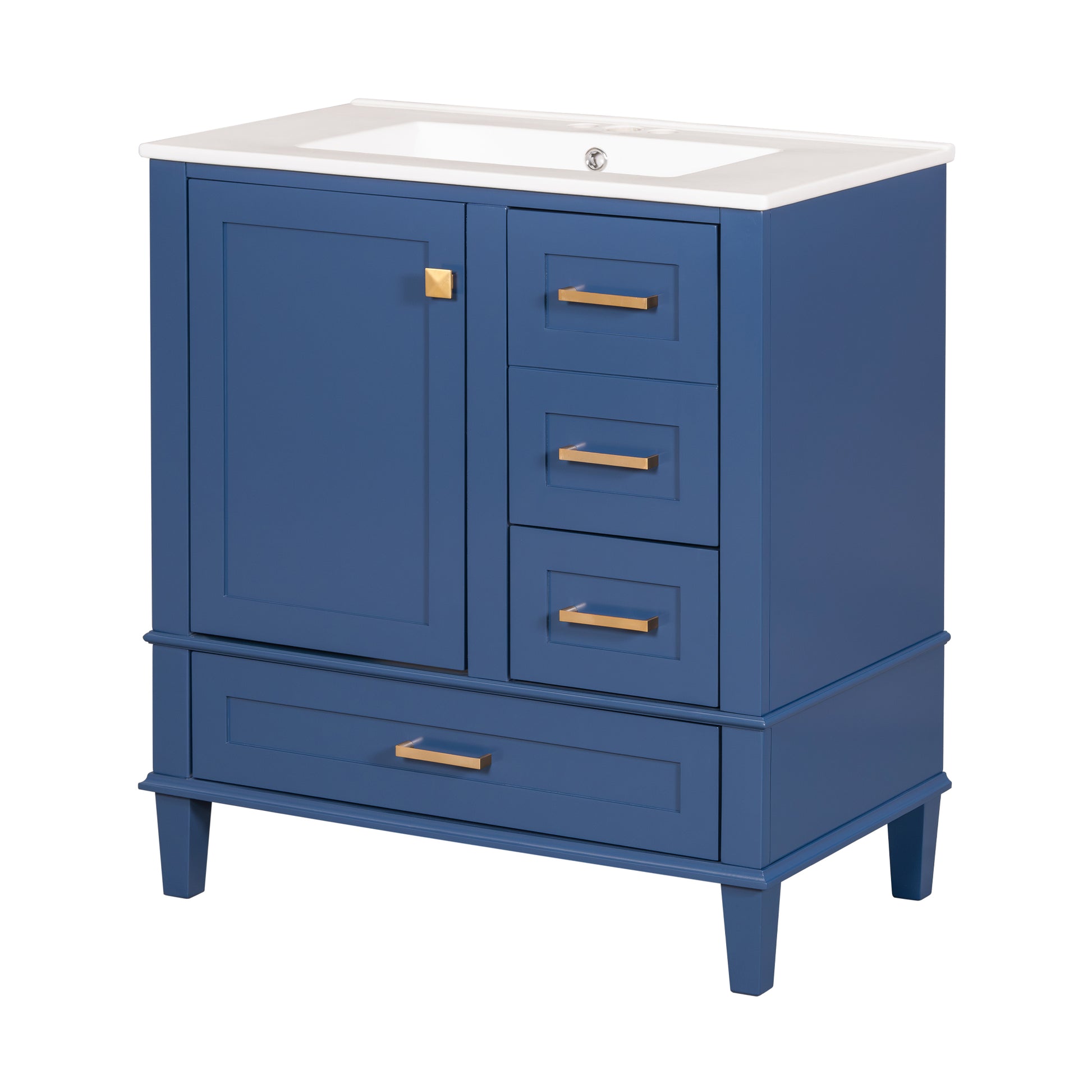 30" Bathroom Vanitymodern Bathroom Cabinet With Sink Combo Set, Bathroom Storage Cabinet With A Soft Closing Door And 3 Drawers, Solid Wood Frame Blue Blue Bathroom Solid Wood Mdf