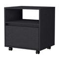 Black 1 Drawer Nightstand Black 1 Drawer Bedroom Open Storage Wheels Black Wood