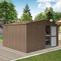 Backyard Storage Shed 11'X 9' With Galvanized Steel Frame & Windows, Outdoor Garden Shed Metal Utility Tool Storage Room With Lockable Door For Patio Brown Brown Metal