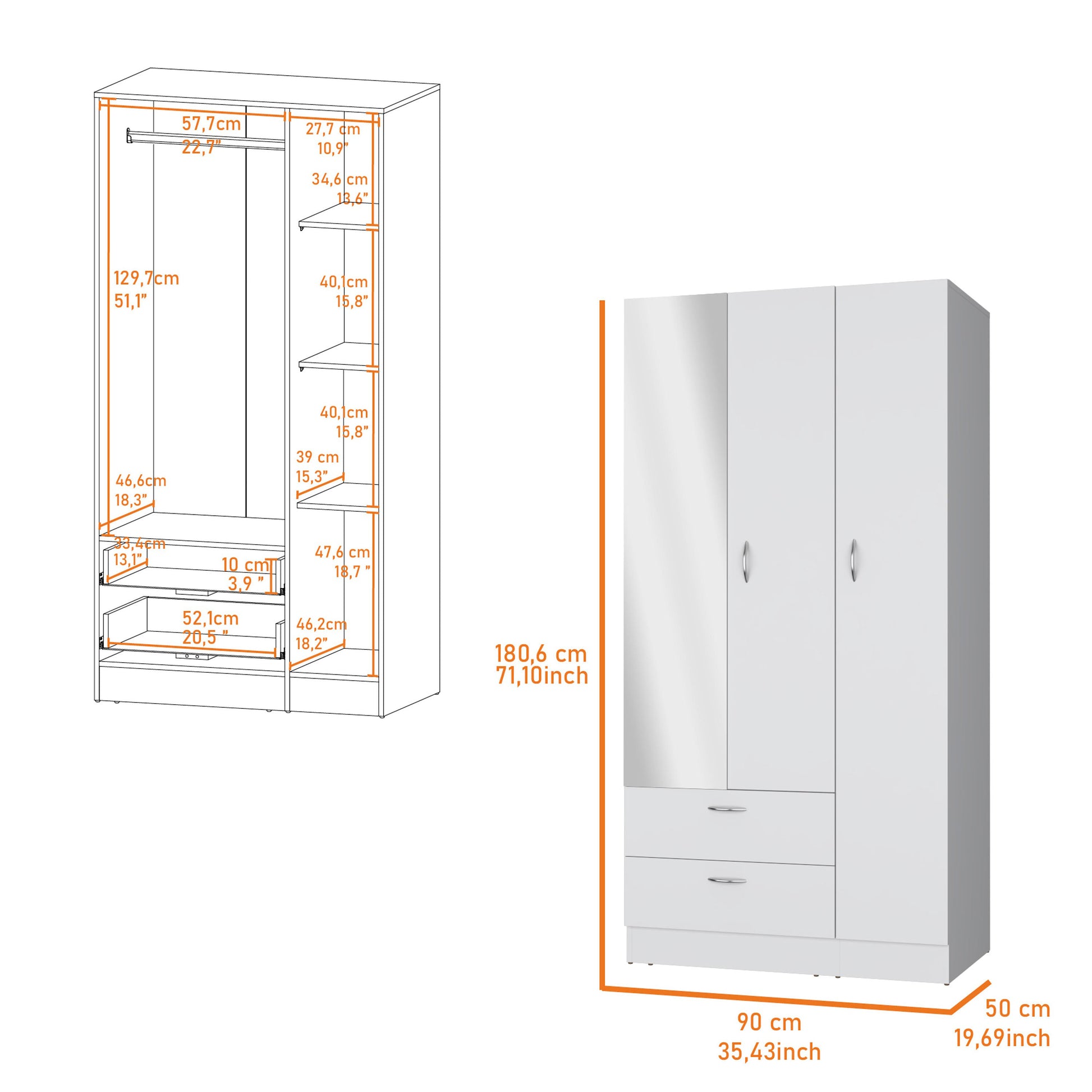 White 2 Drawer Wardrobe White Bedroom Wood