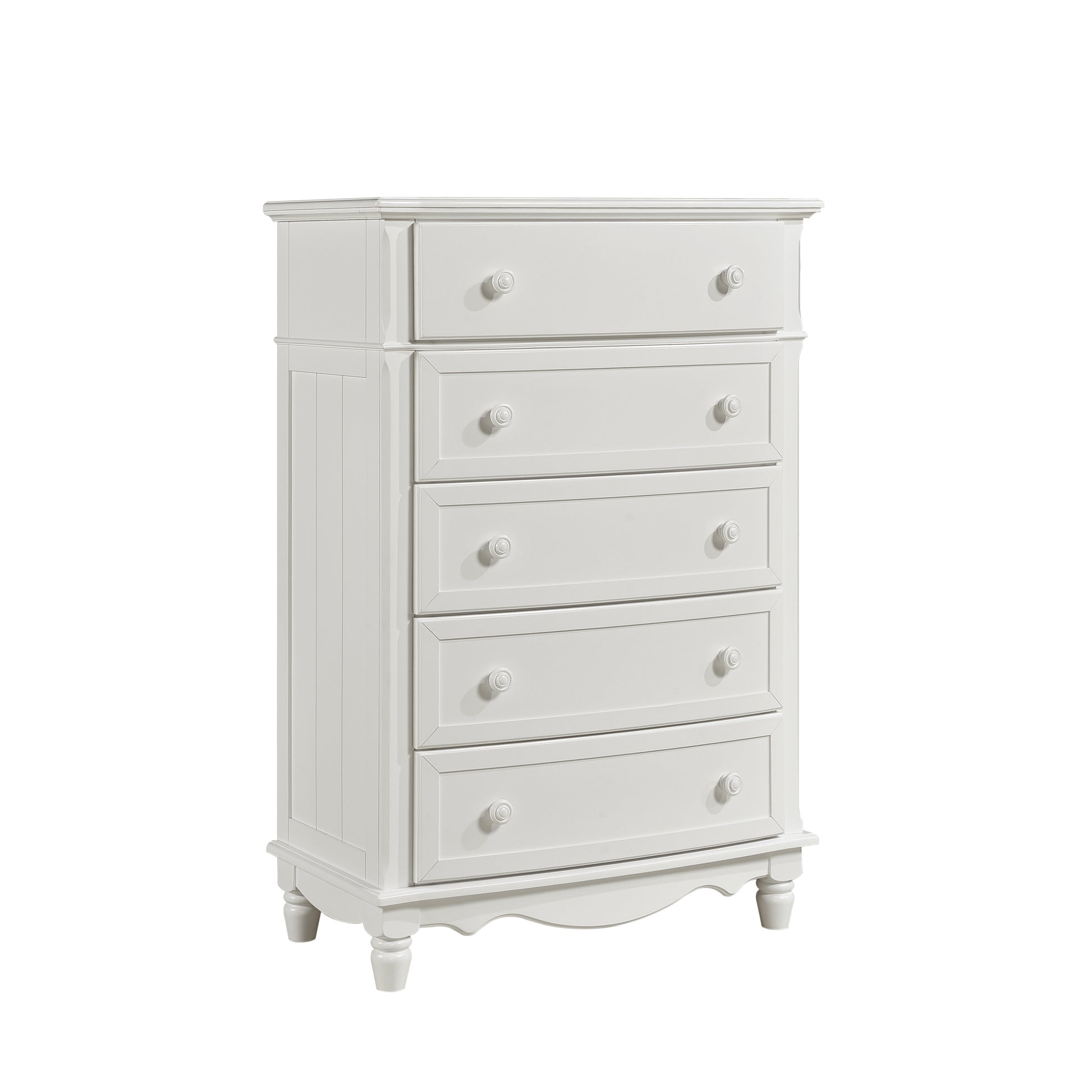 Classic Traditional White Finish 5 Drawers Storage Chest 1Pc Decorative Accents Wooden Bedroom Furniture Turned Feet White Bedroom Classic,Traditional Wood