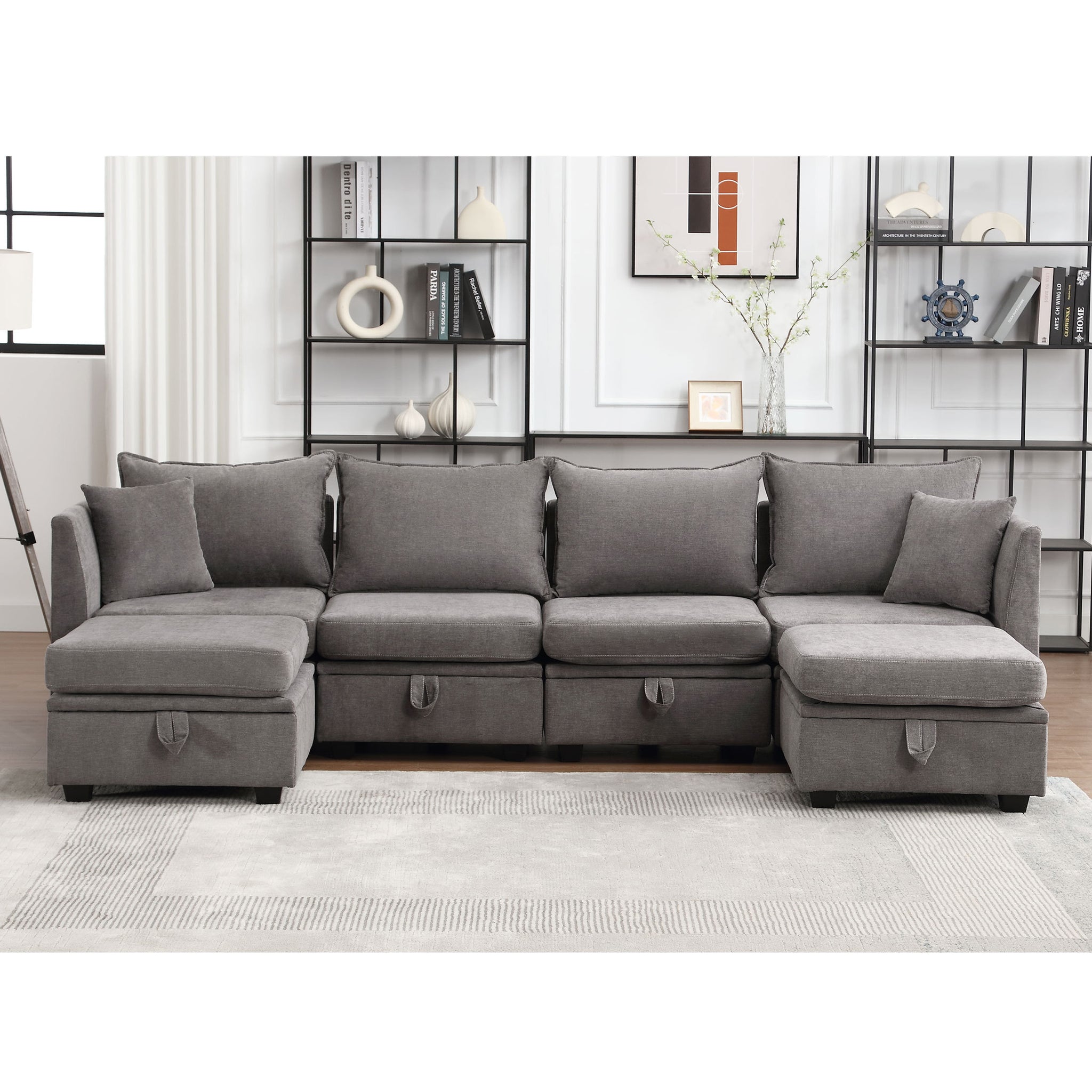 Modular Sectional Sofa, Convertible Sofa Couch With Storage, Sleeper Sectional Sofa Set, Flexible Modular Combinations Fabric Couch For Living Room Grey,6 Seat Sofa Grey Wood Soft Heavy Duty Fabric 6 Seat