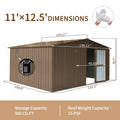 Backyard Storage Shed 11' X 12.5' With Galvanized Steel Frame & Windows, Outdoor Garden Shed Metal Utility Tool Storage Room With Lockable Door For Patio Brown Brown Metal