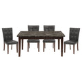 Dark Cherry Finish Wooden 5Pc Dining Set Marble Top Table And 4 Side Chairs Dark Brown Faux Leather Upholstered Dining Kitchen Furniture Set Wood Marble Dark Brown Seats 4 Wood Dining Room Classic,Transitional 4 Leg Rectangular Dining Table With Chair