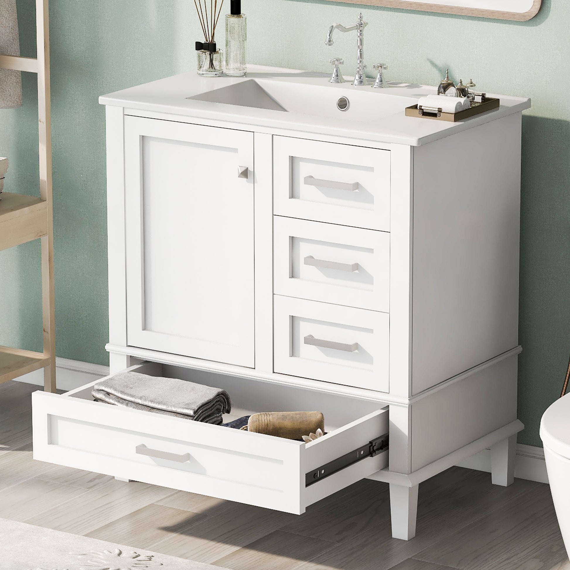 30" Bathroom Vanitymodern Bathroom Cabinet With Sink Combo Set, Bathroom Storage Cabinet With A Soft Closing Door And 3 Drawers, Solid Wood Frame White White Bathroom Solid Wood Mdf