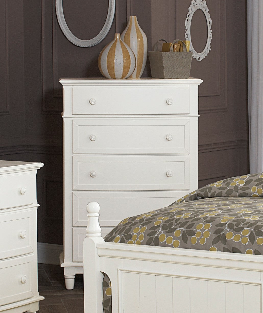 Classic Traditional White Finish 5 Drawers Storage Chest 1Pc Decorative Accents Wooden Bedroom Furniture Turned Feet White Bedroom Classic,Traditional Wood