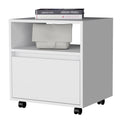 White 1 Drawer Nightstand White White 1 Drawer Bedroom Open Storage Wheels White Wood