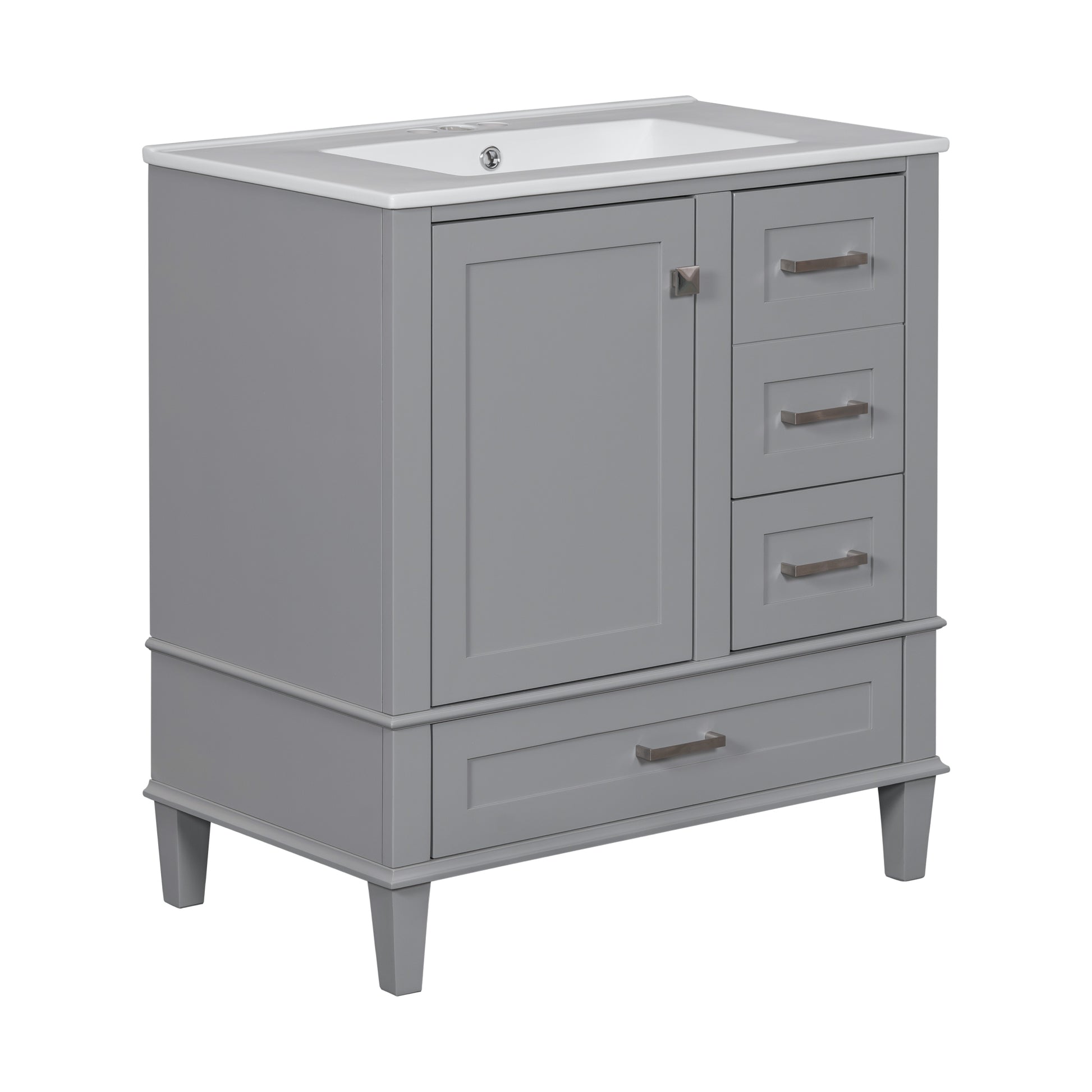 30" Bathroom Vanitymodern Bathroom Cabinet With Sink Combo Set, Bathroom Storage Cabinet With A Soft Closing Door And 3 Drawers, Solid Wood Frame Grey Grey Bathroom Solid Wood Mdf