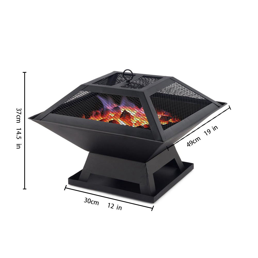 Square Small Fire Pit Bbq Party Portable Fire Pit Black Iron