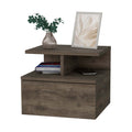 Dark Walnut 2 Tier Shelf Floating Nightstand Walnut 1 Drawer Bedroom Floating Shelf Walnut Wood