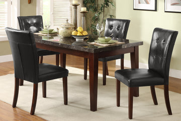 Dark Cherry Finish Wooden 5Pc Dining Set Marble Top Table And 4 Side Chairs Dark Brown Faux Leather Upholstered Dining Kitchen Furniture Set Wood Marble Dark Brown Seats 4 Wood Dining Room Classic,Transitional 4 Leg Rectangular Dining Table With Chair