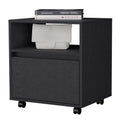 Black 1 Drawer Nightstand Black 1 Drawer Bedroom Open Storage Wheels Black Wood