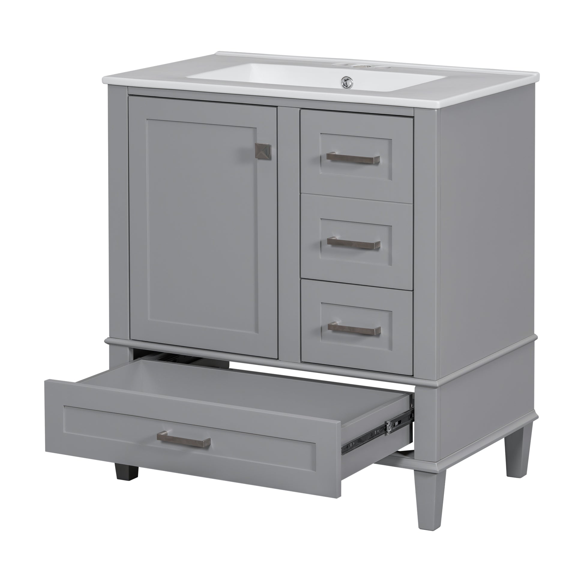 30" Bathroom Vanitymodern Bathroom Cabinet With Sink Combo Set, Bathroom Storage Cabinet With A Soft Closing Door And 3 Drawers, Solid Wood Frame Grey Grey Bathroom Solid Wood Mdf