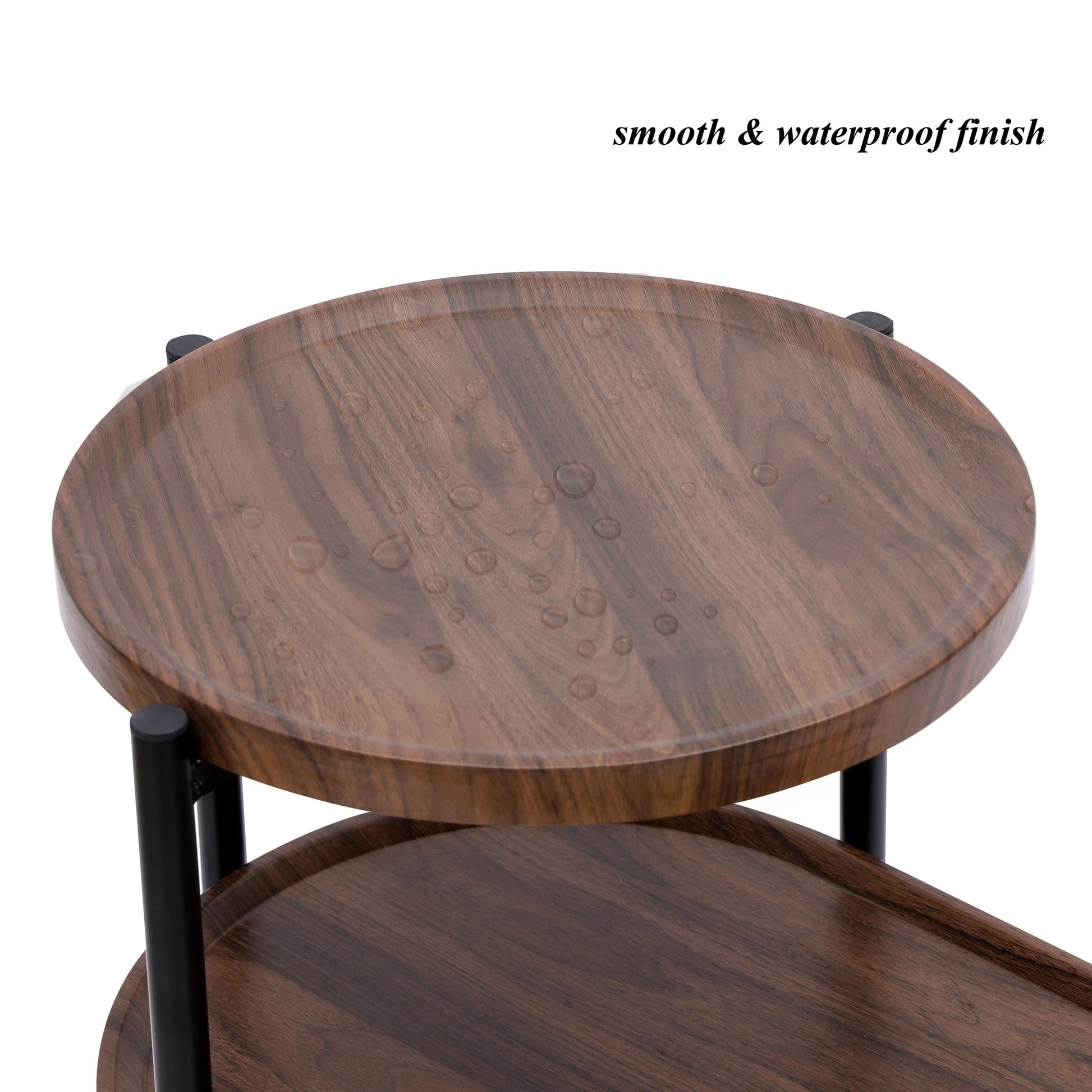 Small Coffee Tables 2 Tier Modern Sofa Side Table With Wood Storage Shelf Living Room End Tables Nightstands Walnut Brown Walnut Brown Brown Primary Living Space Modern Freestanding Oval Shelves Coffee & End Tables Oval Metal