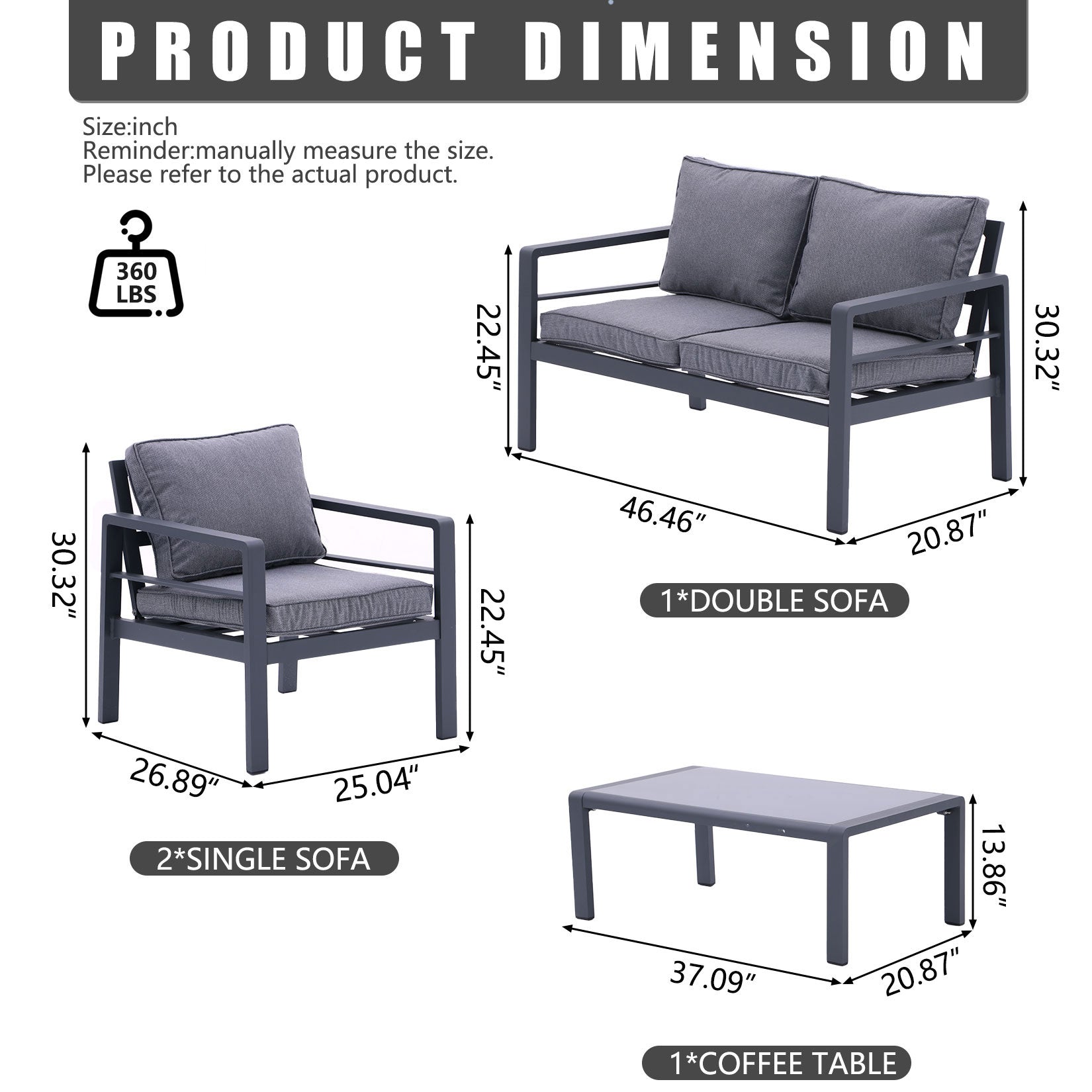 4 Piece Aluminum Outdoor Patio Conversation Set,All Weather Sectional Sofa Outside Furniture With Removable Cushions And Tempered Glass Coffee Table For Courtyard,Poolside,Deck,Balcony Grey Yes Grey Seats 4 Weather Resistant Frame Aluminium