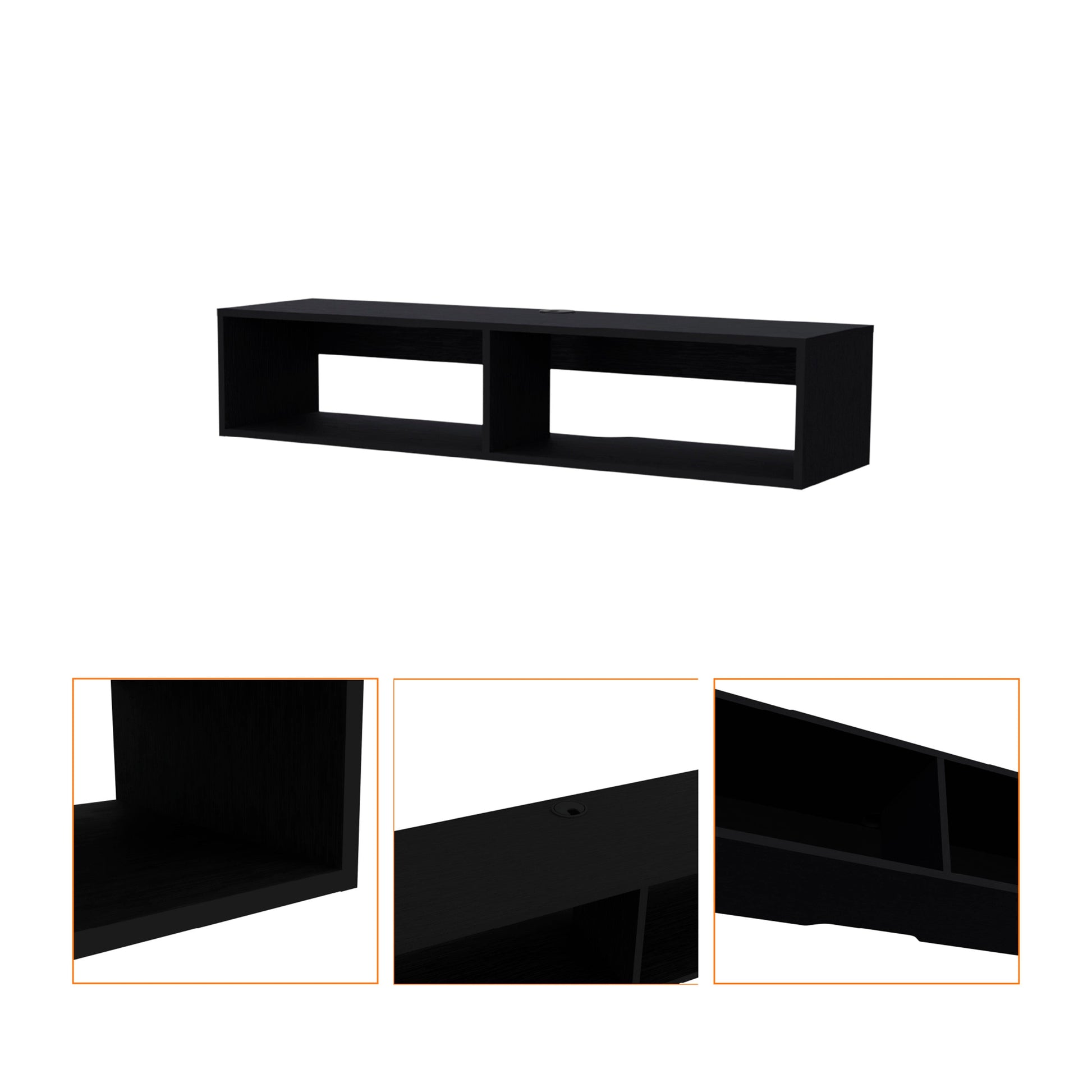 Black Spacious Shelves Tv Stand Black Primary Living Space 40 49 Inches 40 49 Inches Wood