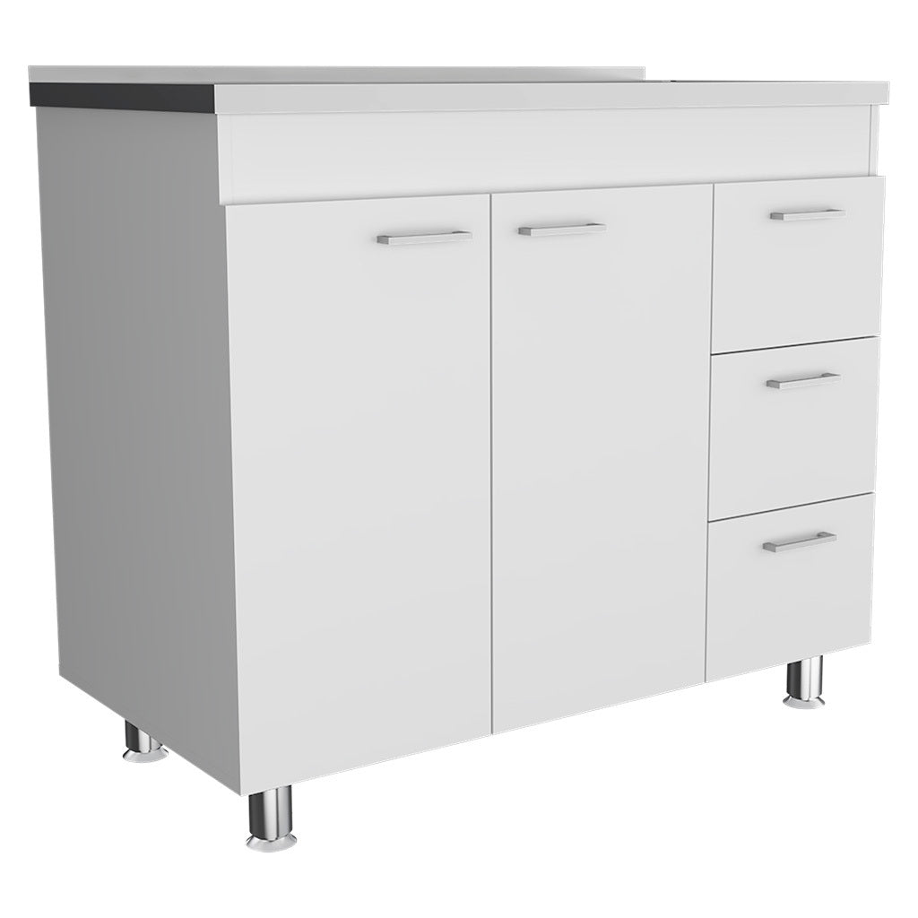 Ferretti Base Cabinetthree Drawers, Double Door, Four Legs White Freestanding 3 4 Drawers White Bedroom Shelves Included Modern Particle Board Particle Board