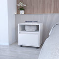 White 1 Drawer Nightstand White White 1 Drawer Bedroom Open Storage Wheels White Wood