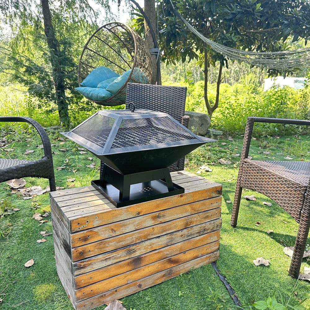 Square Small Fire Pit Bbq Party Portable Fire Pit Black Iron