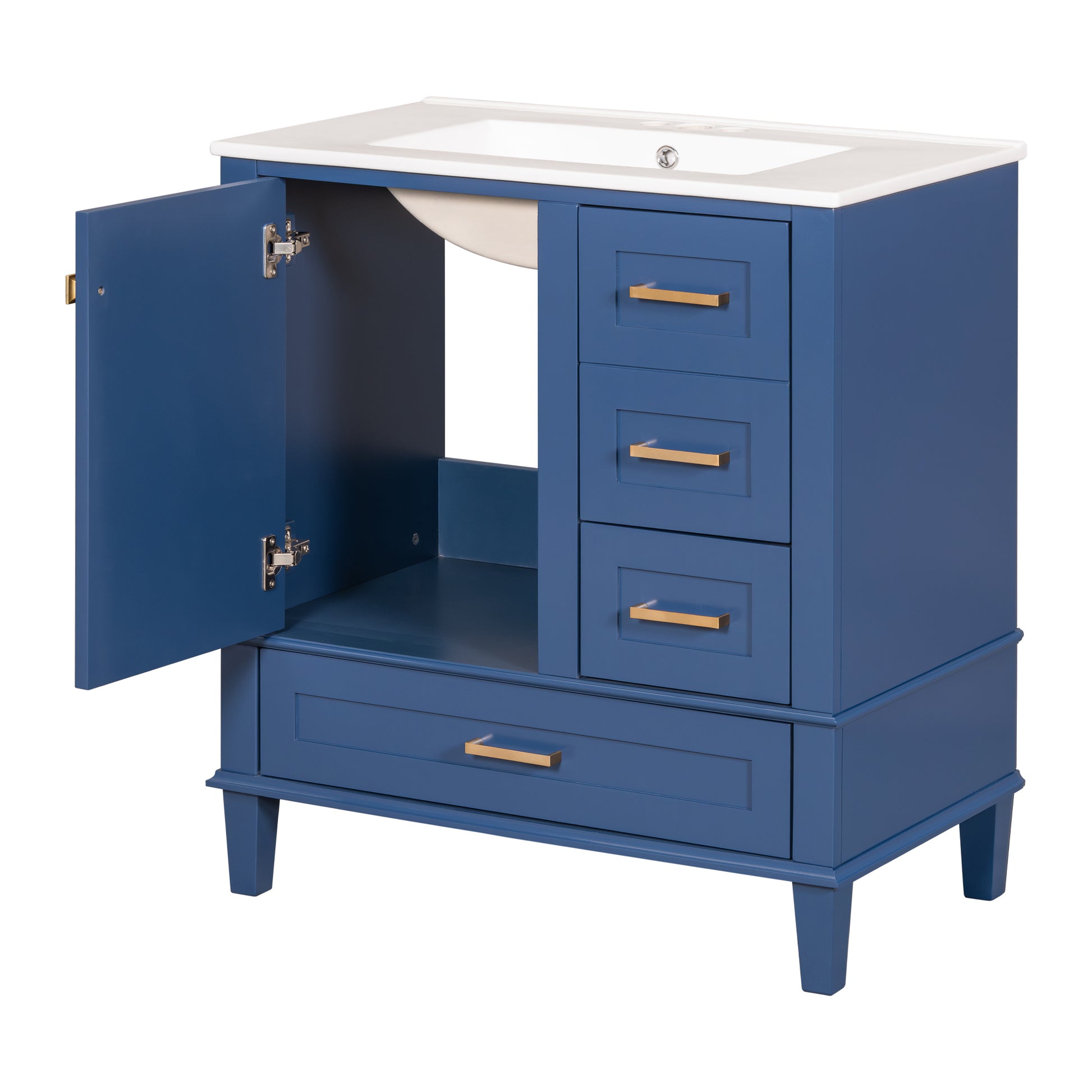 30" Bathroom Vanitymodern Bathroom Cabinet With Sink Combo Set, Bathroom Storage Cabinet With A Soft Closing Door And 3 Drawers, Solid Wood Frame Blue Blue Bathroom Solid Wood Mdf