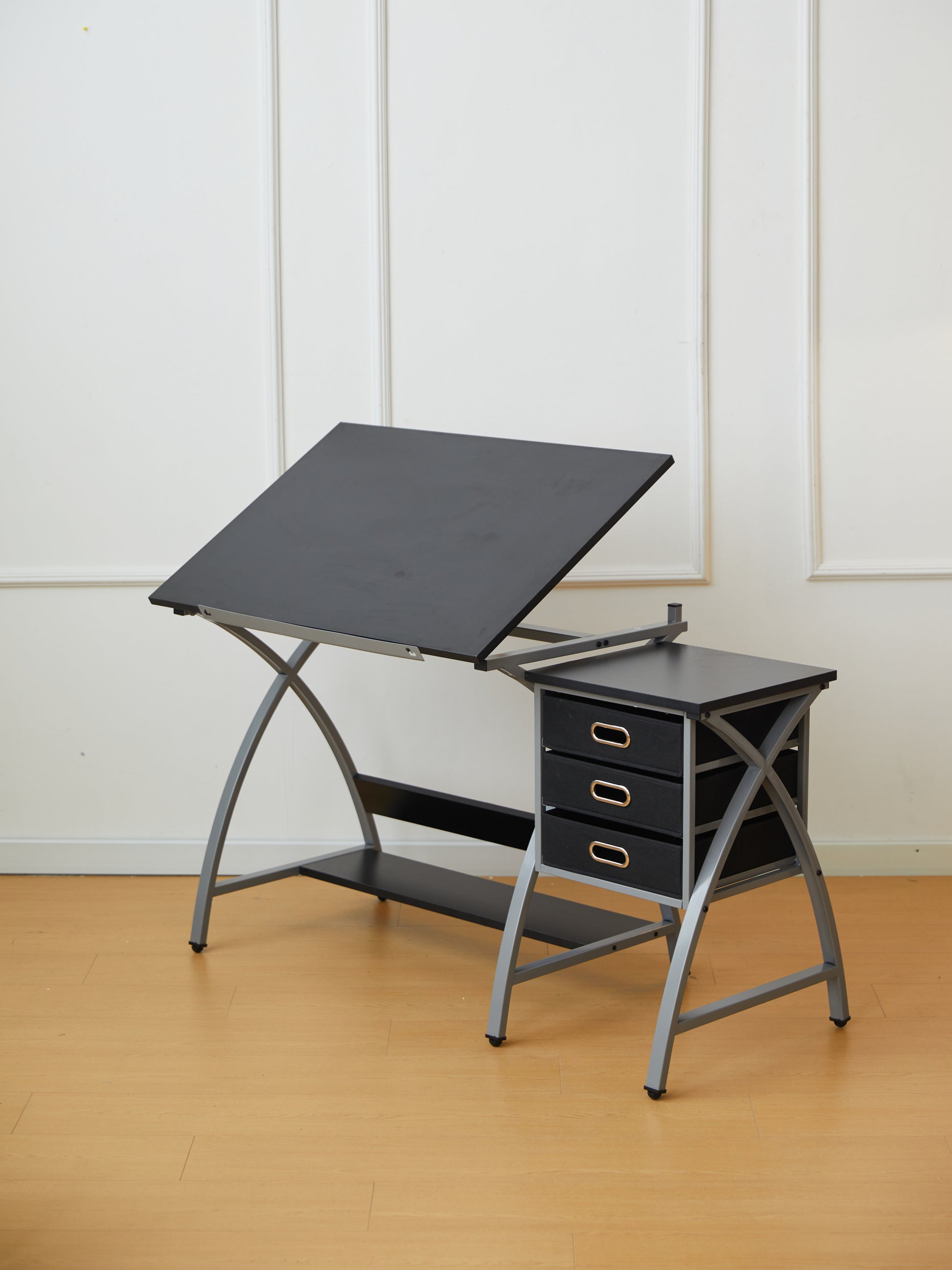 Drafting Table Sliver With Stool Silver Grey Mdf Metal