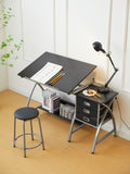 Drafting Table Sliver With Stool Silver Grey Mdf Metal