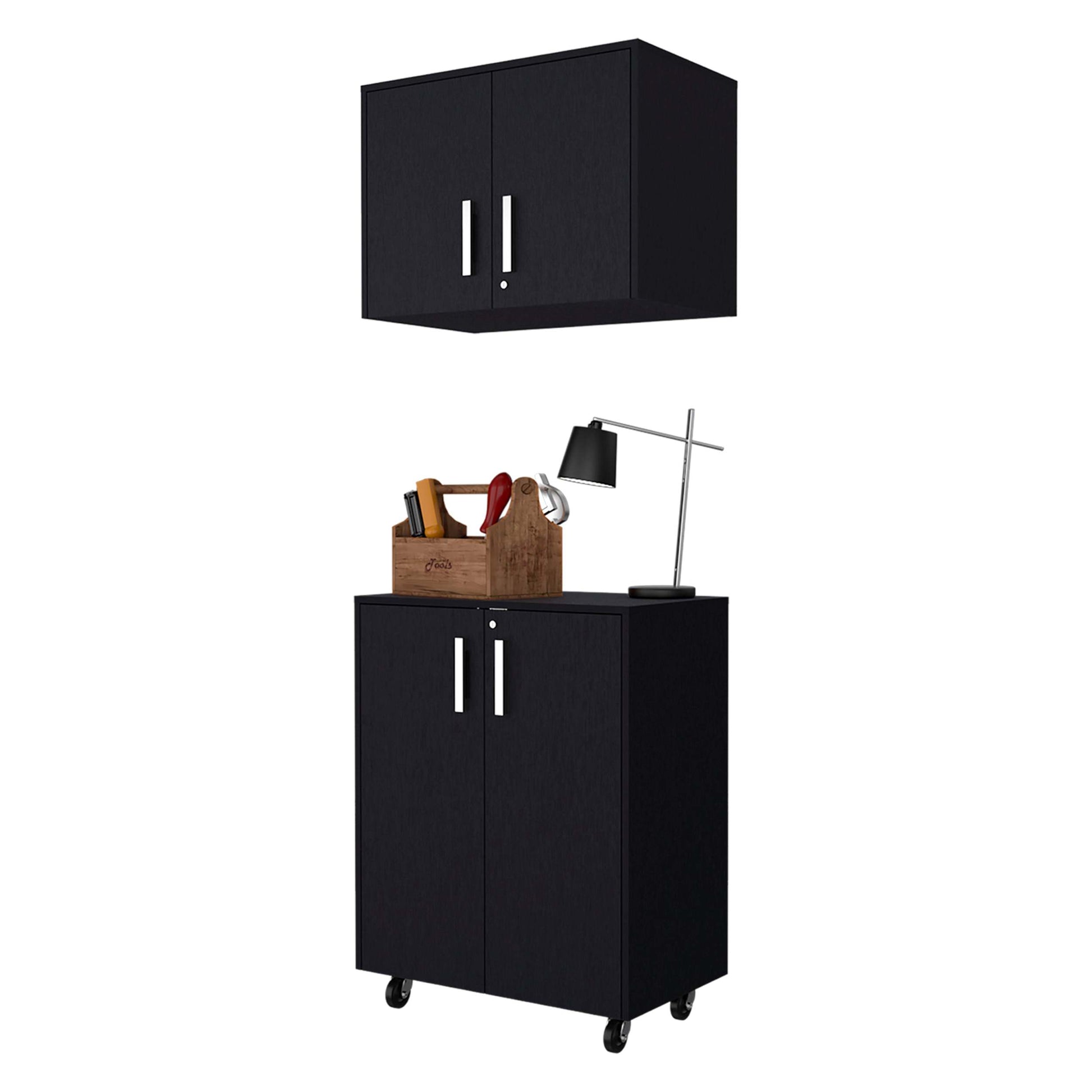 Black 2 Piece Garage Set Black Wood