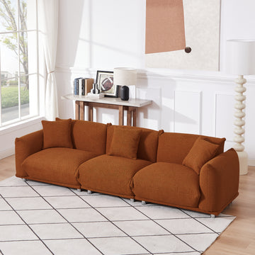 Originality Shapes Curry Lambswool Sherpa 4 Seater Sofa With Metal Legs, Solid Wood Frame Couch With 3 Pillows, Linear And Modular Version Design, Possibility Combined Armchair Current Style Brown