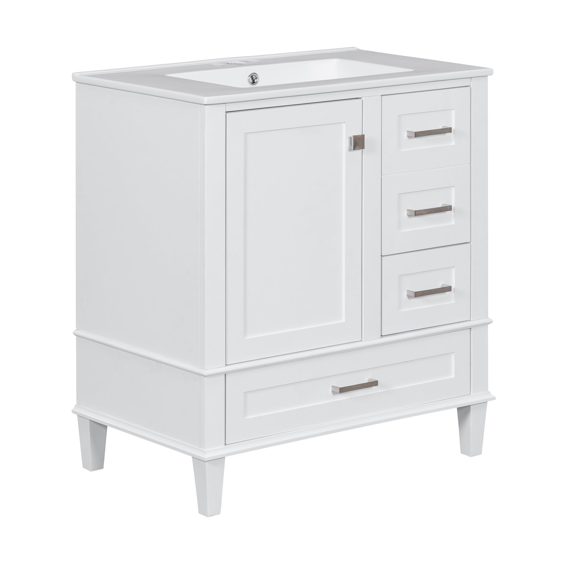 30" Bathroom Vanitymodern Bathroom Cabinet With Sink Combo Set, Bathroom Storage Cabinet With A Soft Closing Door And 3 Drawers, Solid Wood Frame White White Bathroom Solid Wood Mdf