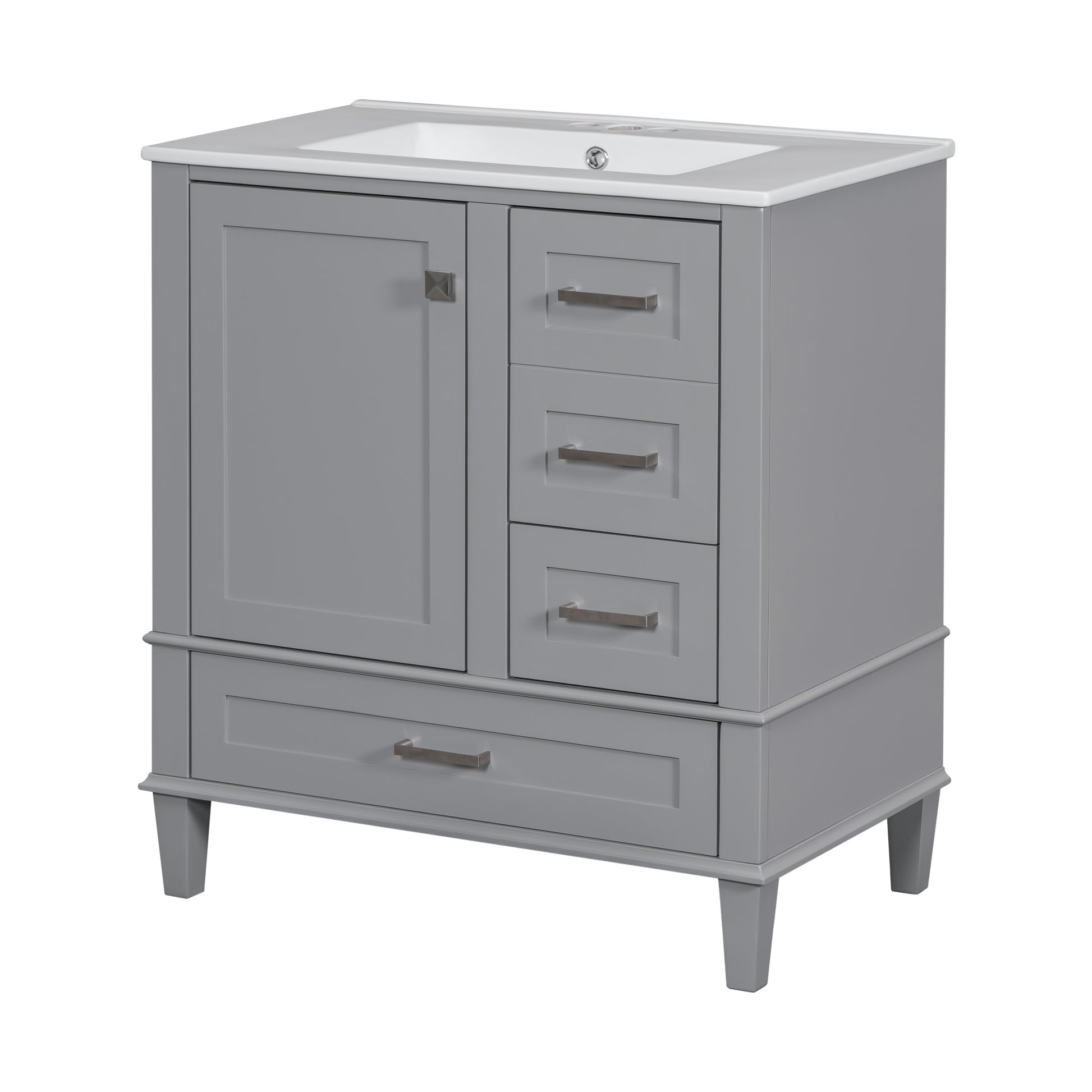 30" Bathroom Vanitymodern Bathroom Cabinet With Sink Combo Set, Bathroom Storage Cabinet With A Soft Closing Door And 3 Drawers, Solid Wood Frame Grey Grey Bathroom Solid Wood Mdf