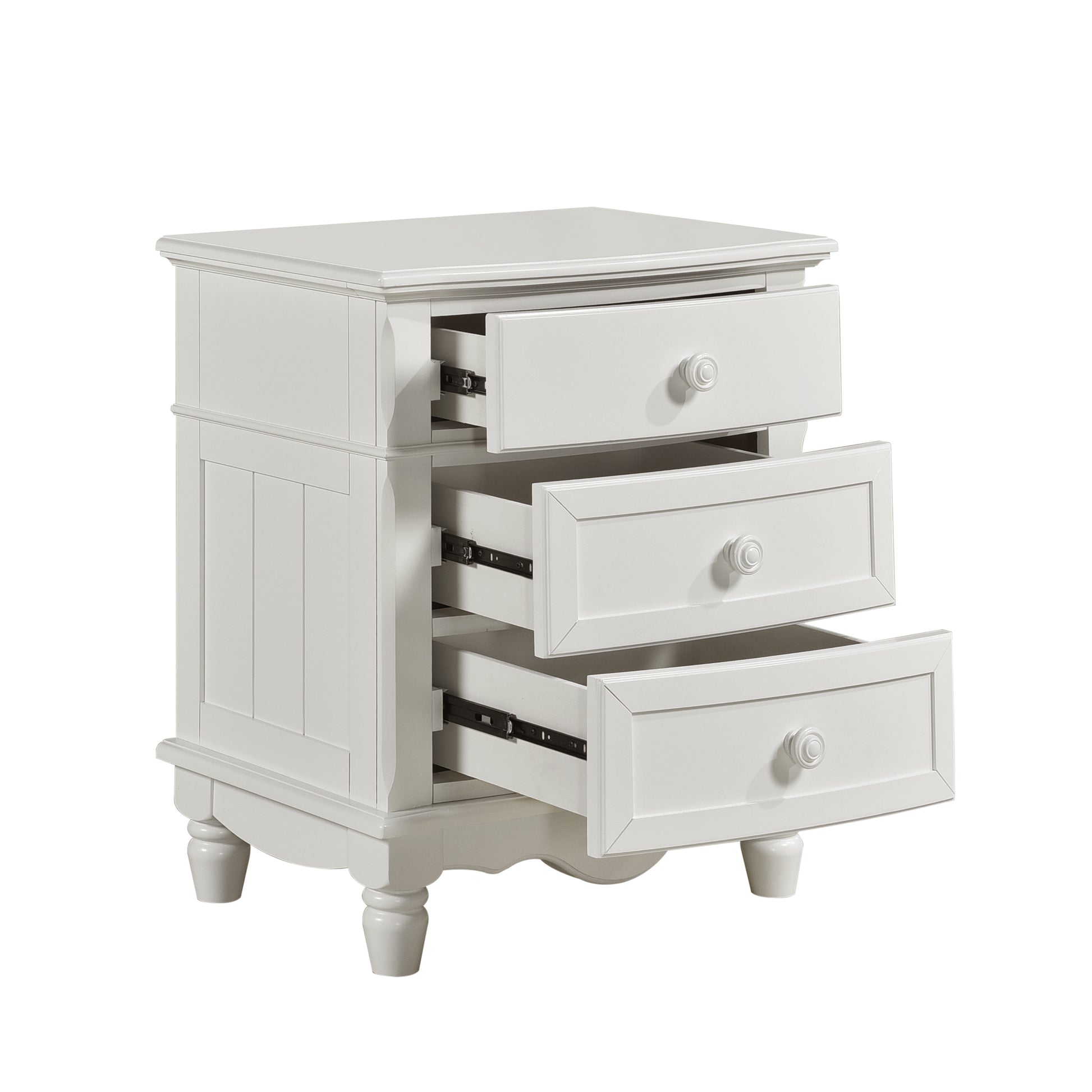 Classic Traditional White Finish 3 Drawers Nightstand 1Pc Decorative Accents Wooden Bedroom Furniture Bedside Table Turned Feet White 3 Drawers Bedroom Bedside Cabinet Classic,Traditional Drawers