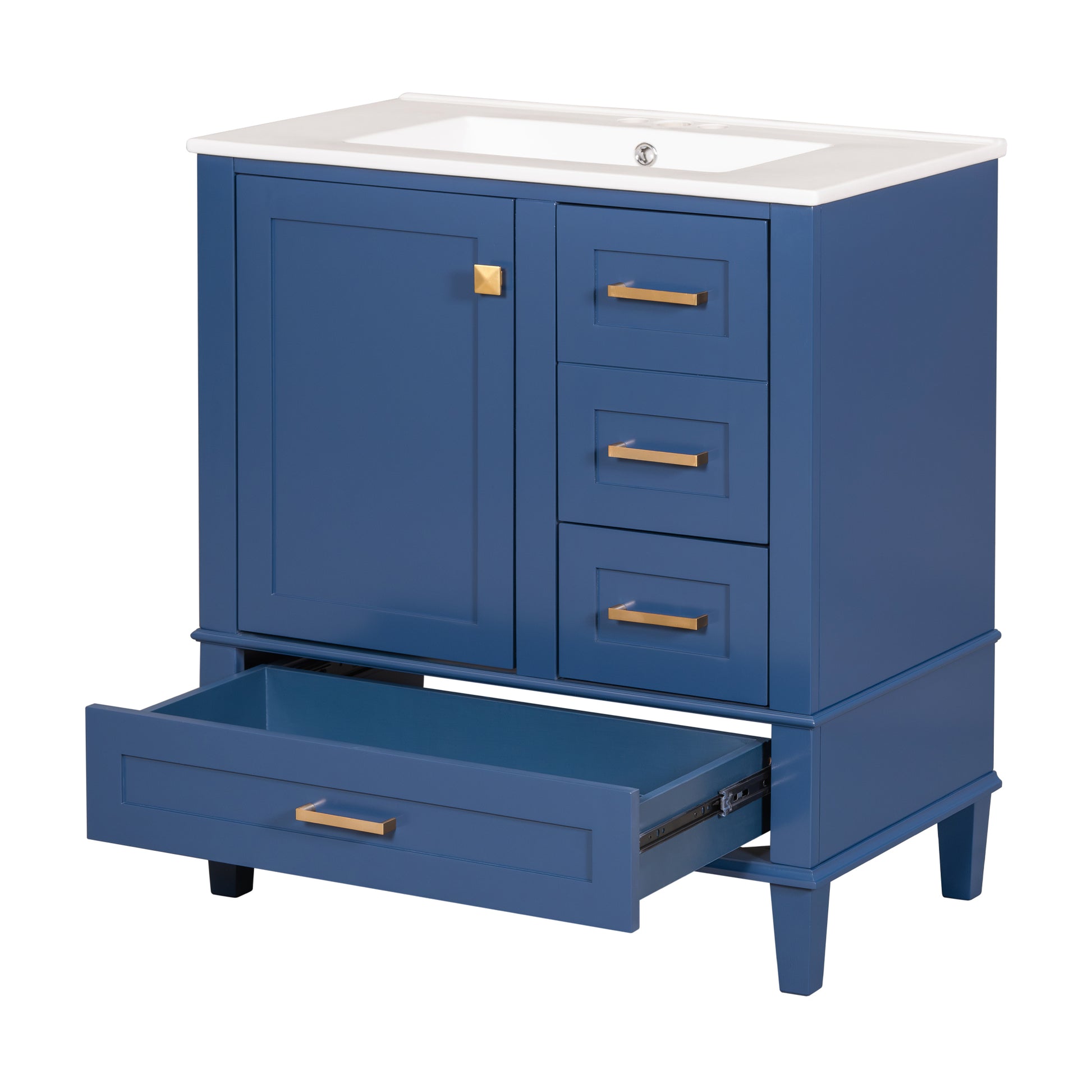 30" Bathroom Vanitymodern Bathroom Cabinet With Sink Combo Set, Bathroom Storage Cabinet With A Soft Closing Door And 3 Drawers, Solid Wood Frame Blue Blue Bathroom Solid Wood Mdf