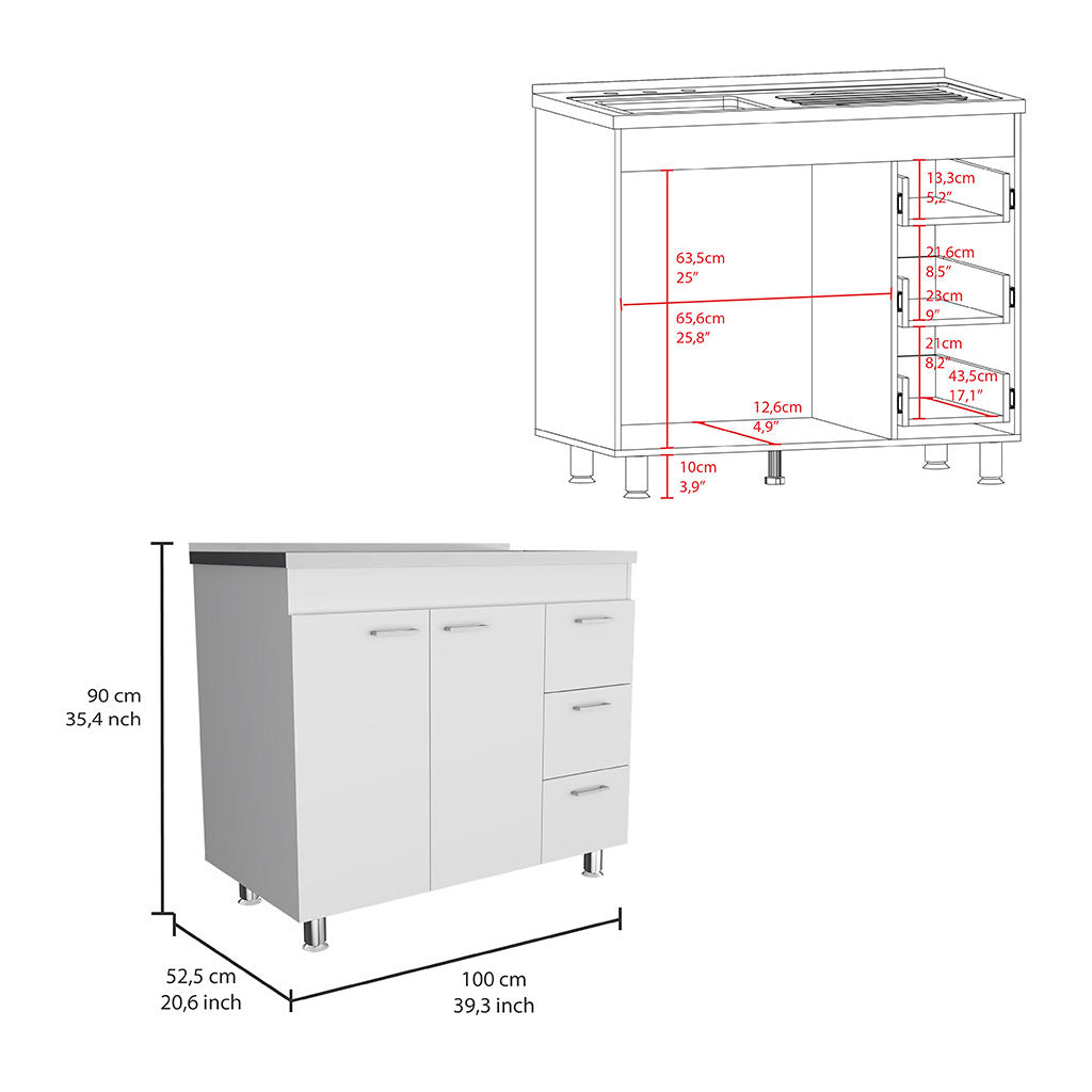 Ferretti Base Cabinetthree Drawers, Double Door, Four Legs White Freestanding 3 4 Drawers White Bedroom Shelves Included Modern Particle Board Particle Board