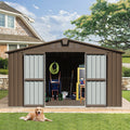 Backyard Storage Shed 11'X 9' With Galvanized Steel Frame & Windows, Outdoor Garden Shed Metal Utility Tool Storage Room With Lockable Door For Patio Brown Brown Metal