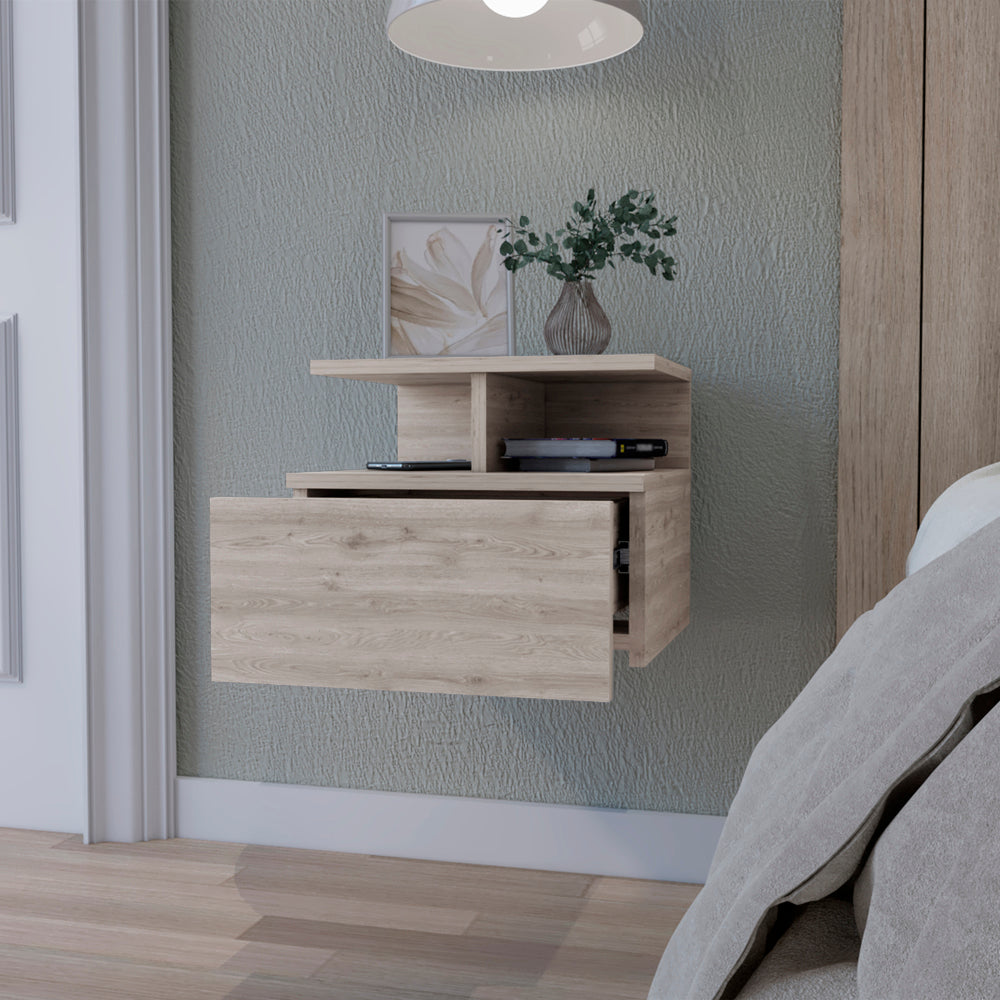 Light Gray 2 Tier Shelf Floating Nightstand Light Gray Gray 1 Drawer Bedroom Floating Shelf Wood