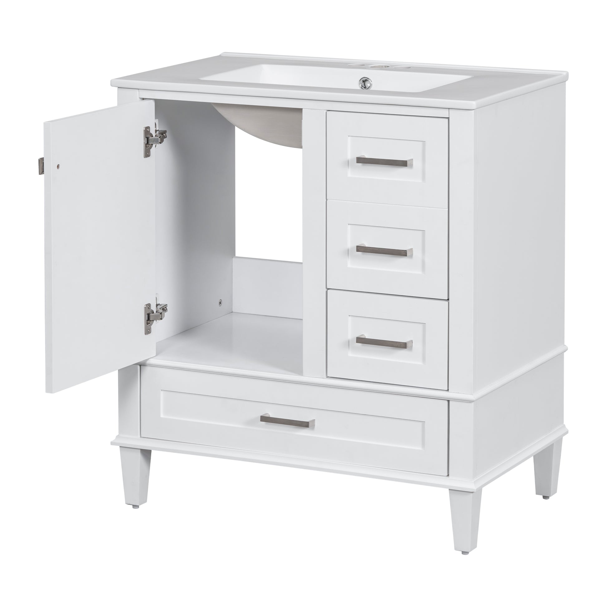 30" Bathroom Vanitymodern Bathroom Cabinet With Sink Combo Set, Bathroom Storage Cabinet With A Soft Closing Door And 3 Drawers, Solid Wood Frame White White Bathroom Solid Wood Mdf