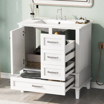 30" Bathroom Vanitymodern Bathroom Cabinet With Sink Combo Set, Bathroom Storage Cabinet With A Soft Closing Door And 3 Drawers, Solid Wood Frame White White Bathroom Solid Wood Mdf