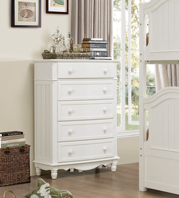 Classic Traditional White Finish 5 Drawers Storage Chest 1Pc Decorative Accents Wooden Bedroom Furniture Turned Feet White Bedroom Classic,Traditional Wood