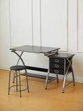 Drafting Table Sliver With Stool Silver Grey Mdf Metal