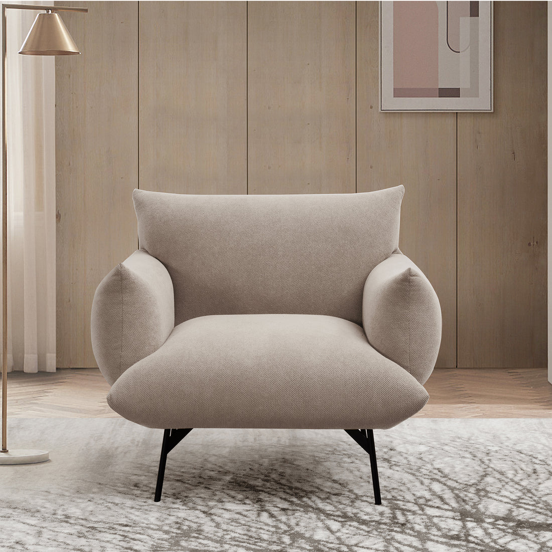 Oversized Living Room Accent Armchair Upholstered beige-foam-fabric