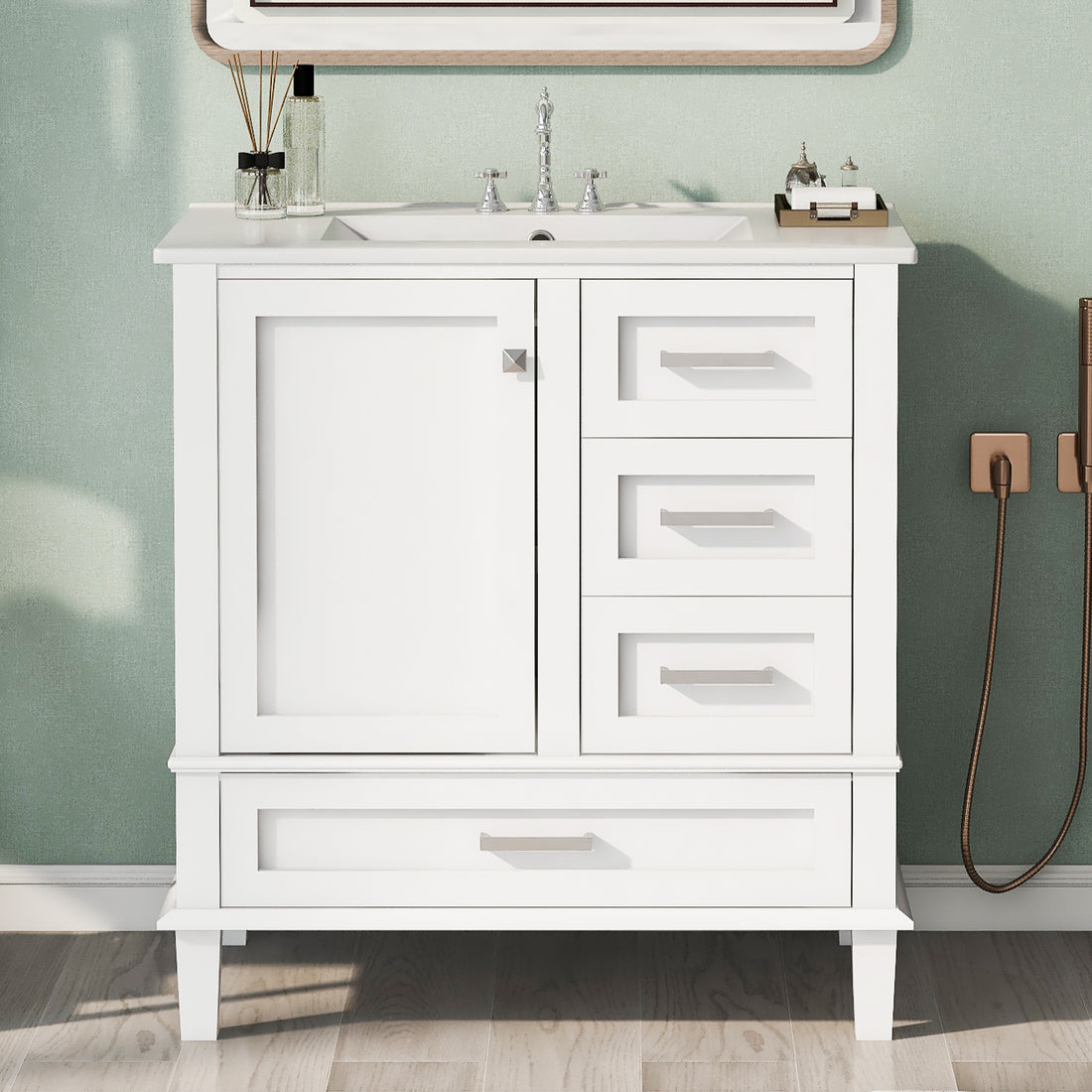 30" Bathroom Vanitymodern Bathroom Cabinet With Sink Combo Set, Bathroom Storage Cabinet With A Soft Closing Door And 3 Drawers, Solid Wood Frame White White Bathroom Solid Wood Mdf