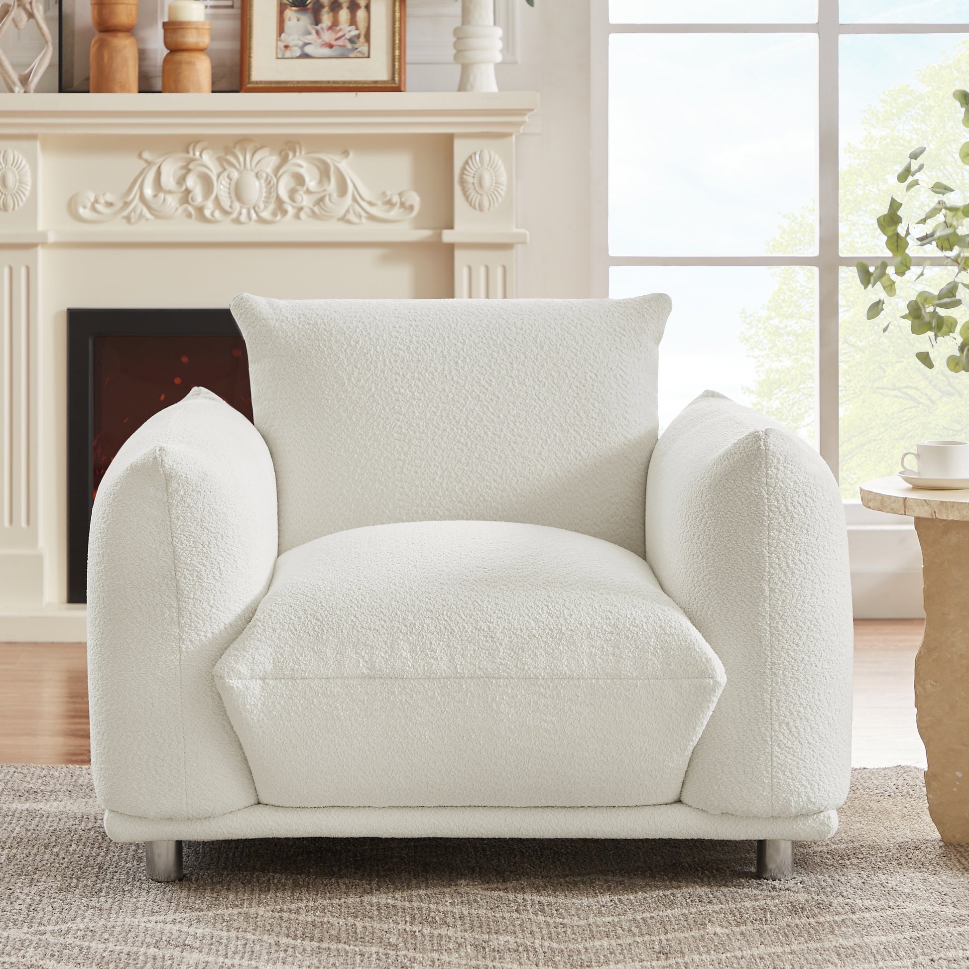 Sherpa Accent Chair Single Sofa 42"W Accent Chair For Bedroom Living Room Apartment, White White Contemporary Foam Fabric 1 Seat