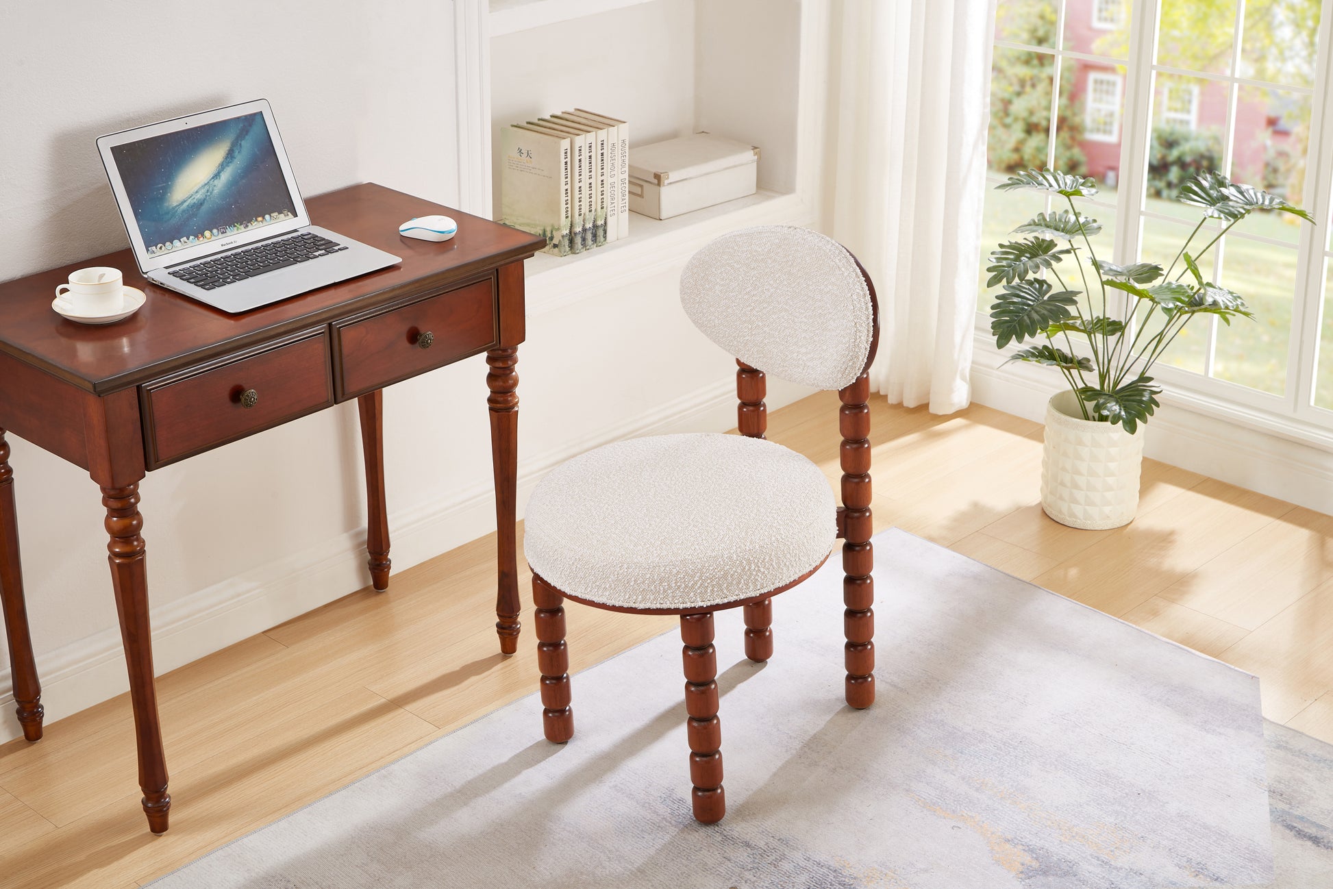 Dining Room Chair Set of 2, Wood Dining Chair, Boucle rubberwood-cherry-bedroom-1-wood