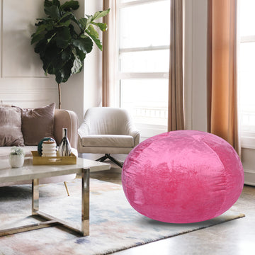 Minky Velvet Bean Bag Chair, Pink 5Ft Plush Floor Chair For Kids And Adults W Washable Cover, Lounge Chair With Stretchable Fabric, Comfy Bedroom Chair, Filled With Shredded And Memory Foam. Pink Velvet